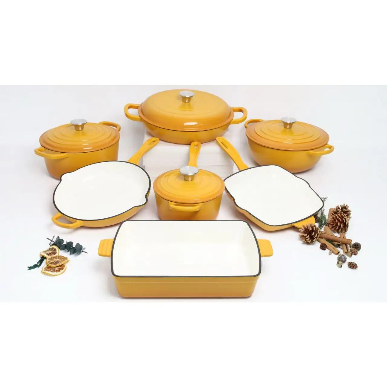 Ensemble de casseroles en émail multicolore, 11 pièces, ustensiles de cuisine en fonte, four hollandais à Induction, vente en gros l'atelier des ustensiles