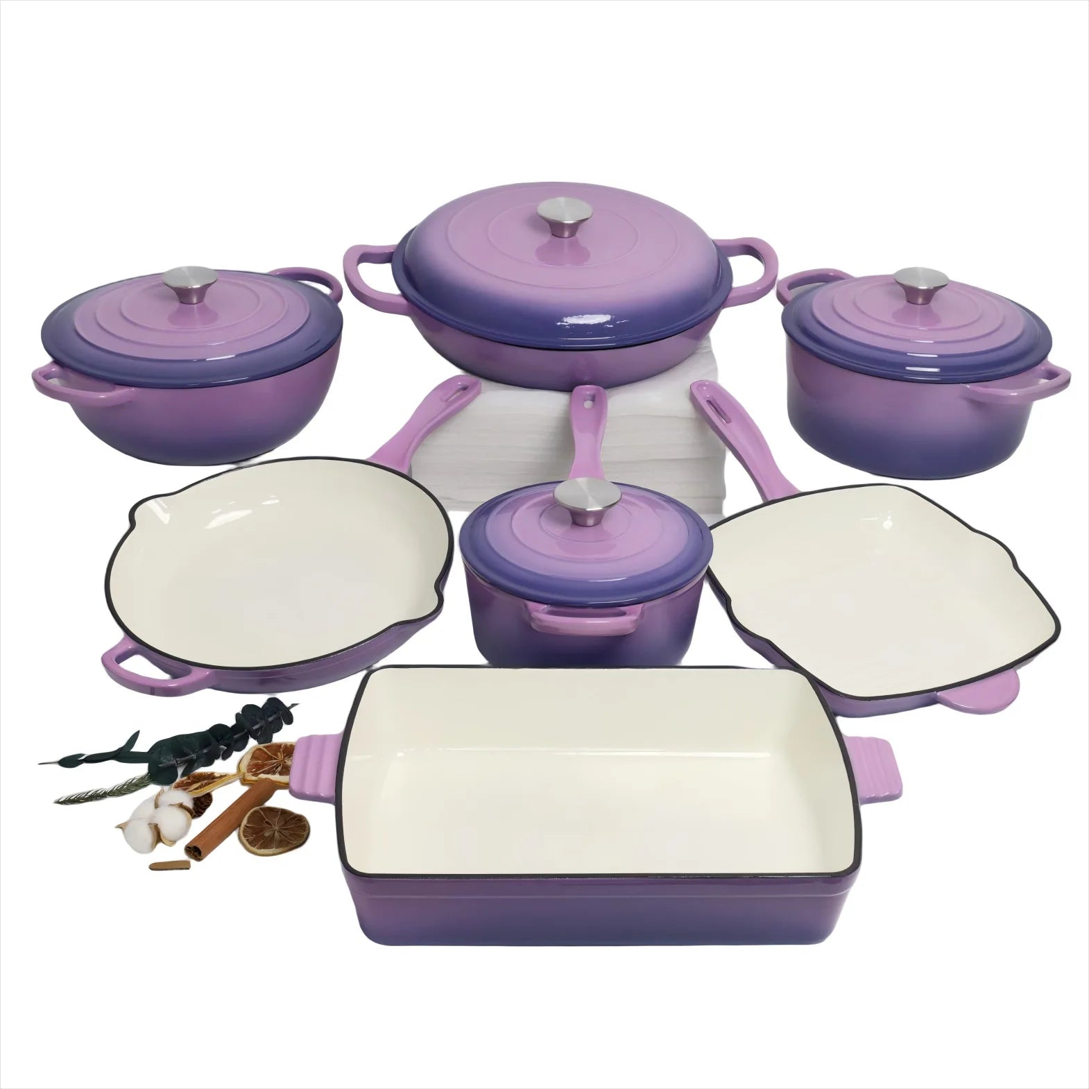 Ensemble de casseroles en émail multicolore, 11 pièces, ustensiles de cuisine en fonte, four hollandais à Induction, vente en gros l'atelier des ustensiles