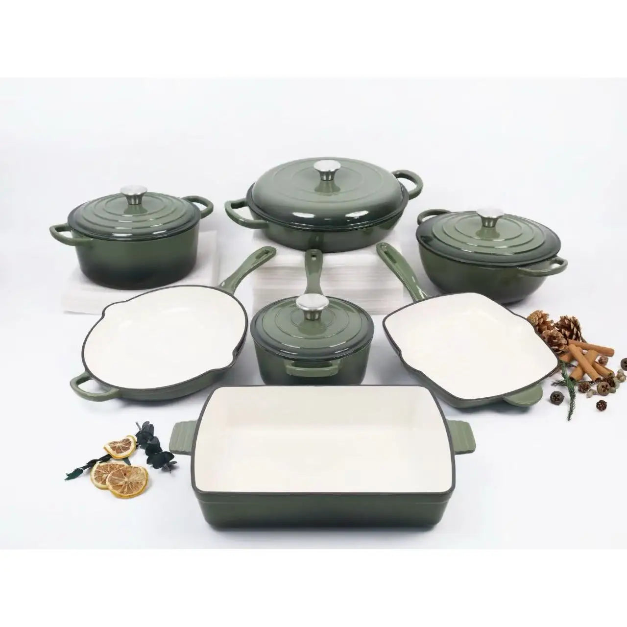 Ensemble de casseroles en émail multicolore, 11 pièces, ustensiles de cuisine en fonte, four hollandais à Induction, vente en gros l'atelier des ustensiles