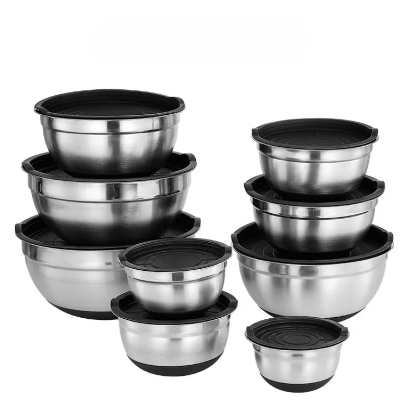 Bols à mélanger pour salade avec couvercles et bases antidérapantes, ensemble de bols à mélanger en acier inoxydable pour la cuisson, bols de rangement de nidification l'atelier des ustensiles