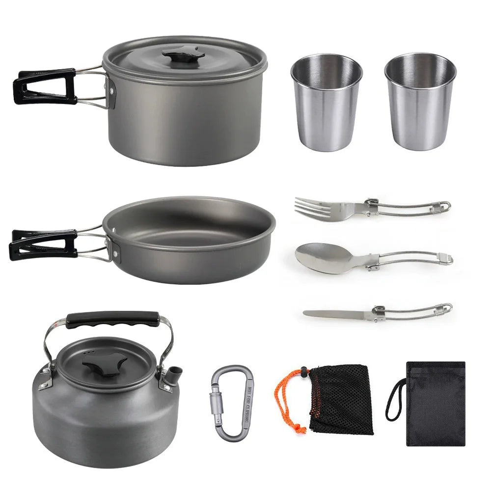 Fournitures d'extérieur-ensemble de casseroles pour 2-3 personnes pour Camping en plein air, ustensiles de cuisine, ensemble de théière pliante l'atelier des ustensiles