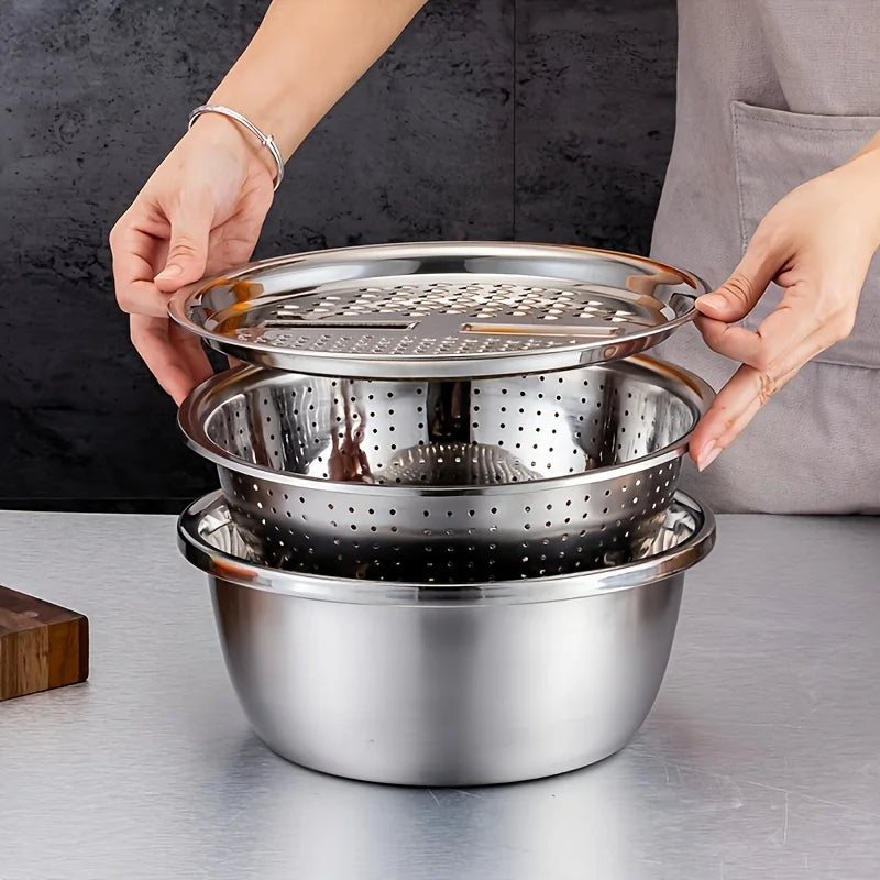 Kit de cuisine 3 pièces avec bol à mélanger multifonctionnel en acier inoxydable, trancheur de légumes, adapté au nettoyage et au trancher des Fruits l'atelier des ustensiles