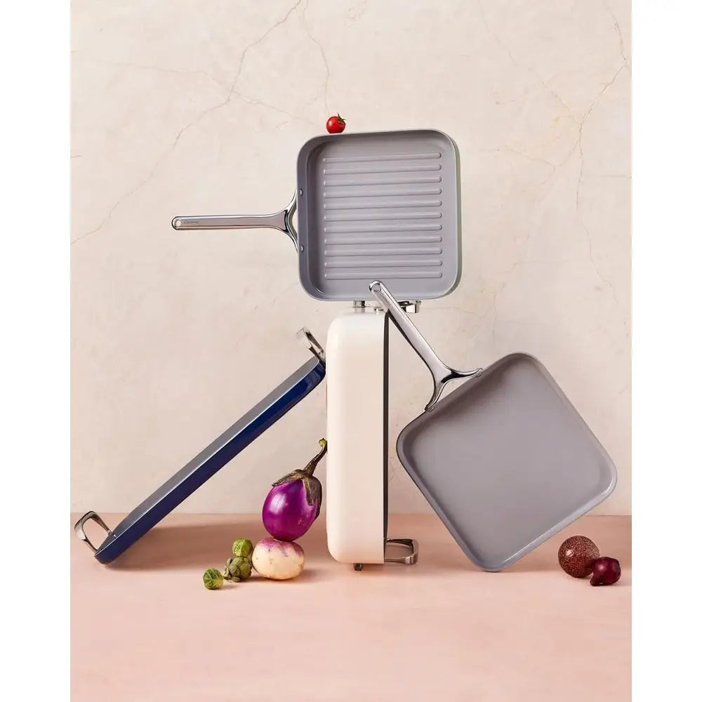 Poêle à griller en céramique antiadhésive de 11 pouces - Sans PTFE/PFOA, compatible four, convient à tous les types de cuisinières - Bleu marine l'atelier des ustensiles