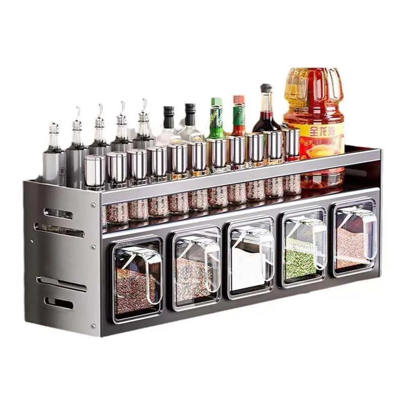 Étagère à épices murale sans perçage, organisateur peu encombrant pour huile, sel, Sauce soja, vinaigre et condiments l'atelier des ustensiles