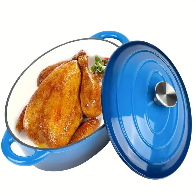 Pot rond ovale en fonte et émail de grande capacité, poêle à ragoût antiadhésive, Casserole cadeau, four à Induction de gaz sûre avec couvercle l'atelier des ustensiles
