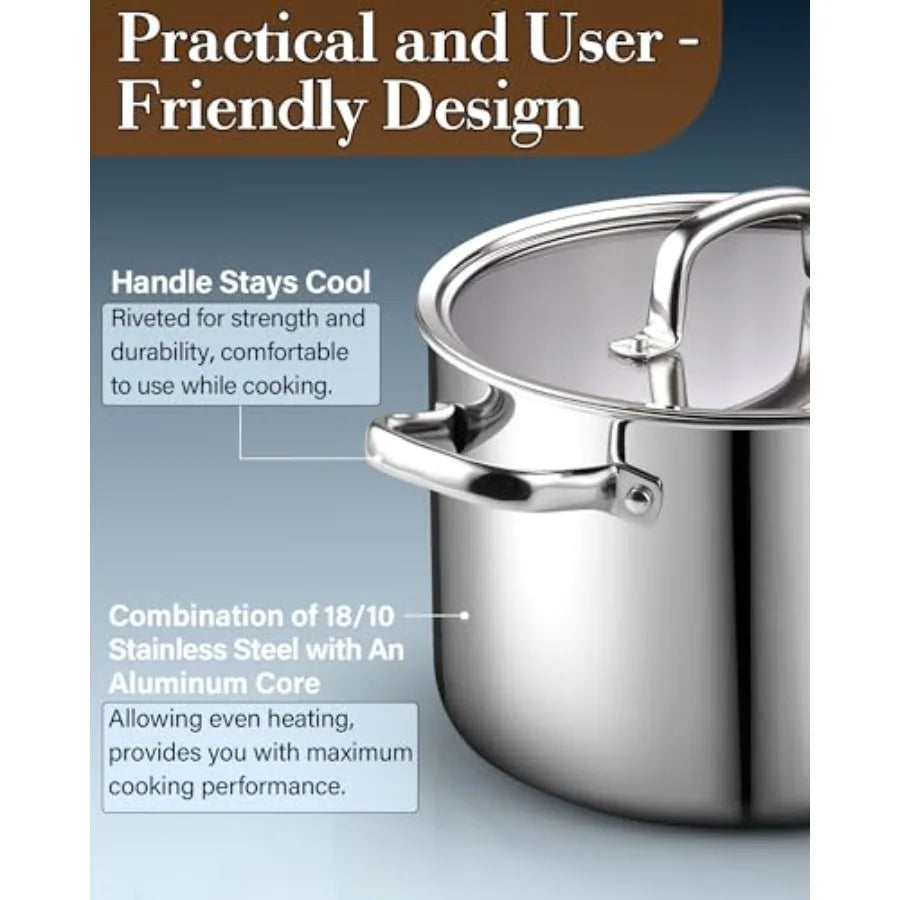 Marmite SinleSteel avec couvercle, 6 quarts, triple revêtement, pour cuisson à induction, argent l'atelier des ustensiles