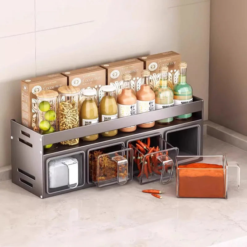 Étagère à épices murale sans perçage, organisateur peu encombrant pour huile, sel, Sauce soja, vinaigre et condiments l'atelier des ustensiles