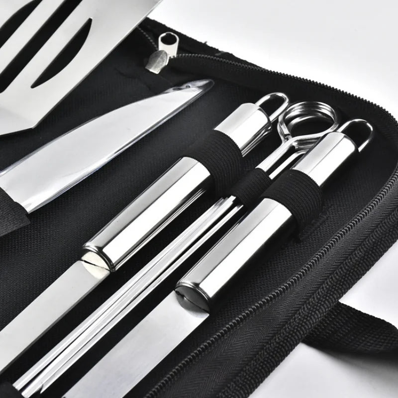 Ensemble de four en acier inoxydable, outils combinés pour Barbecue en plein air, ensemble de Barbecue, rangement, sac en tissu Portable, outils de cuisson l'atelier des ustensiles