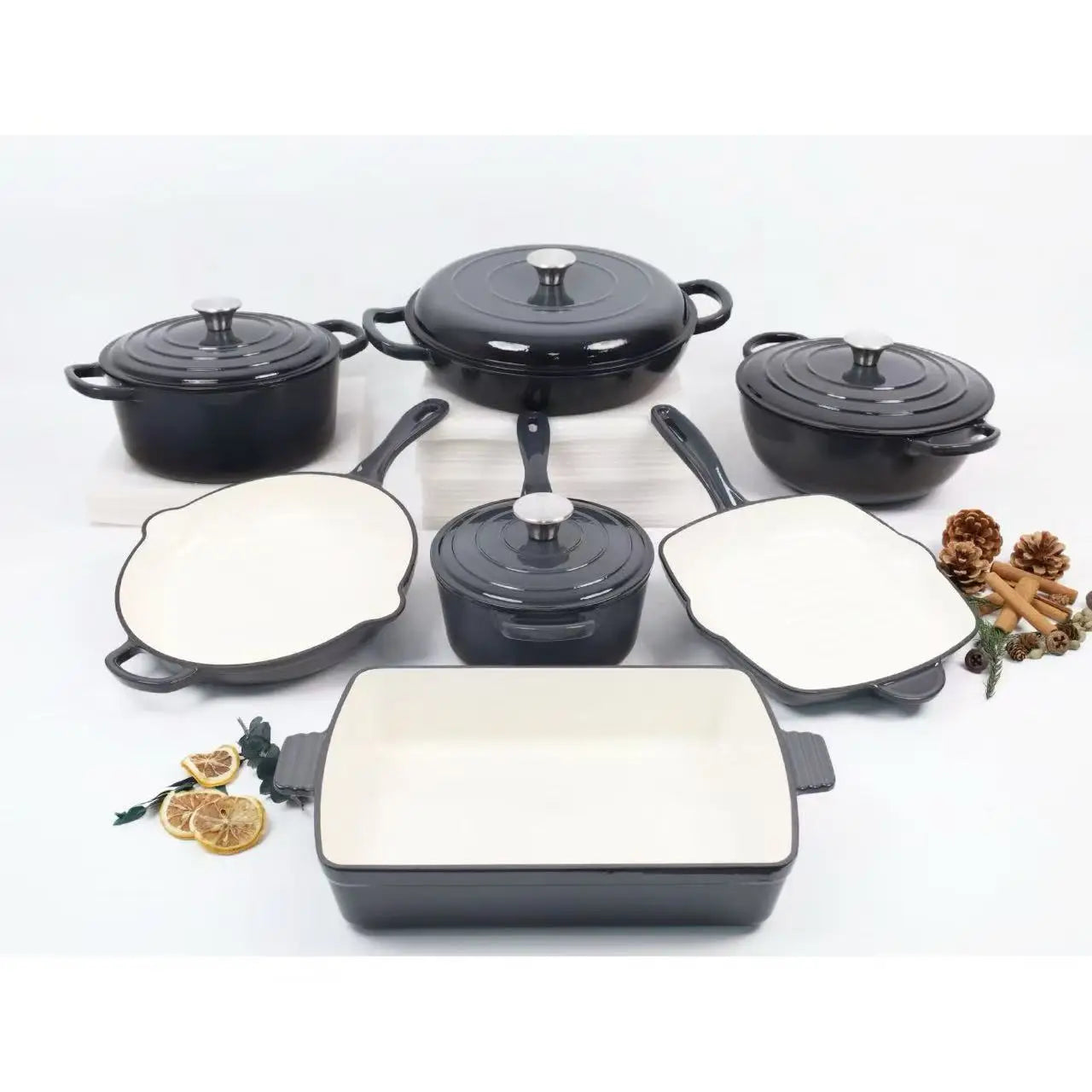 Ensemble de casseroles en émail multicolore, 11 pièces, ustensiles de cuisine en fonte, four hollandais à Induction, vente en gros l'atelier des ustensiles
