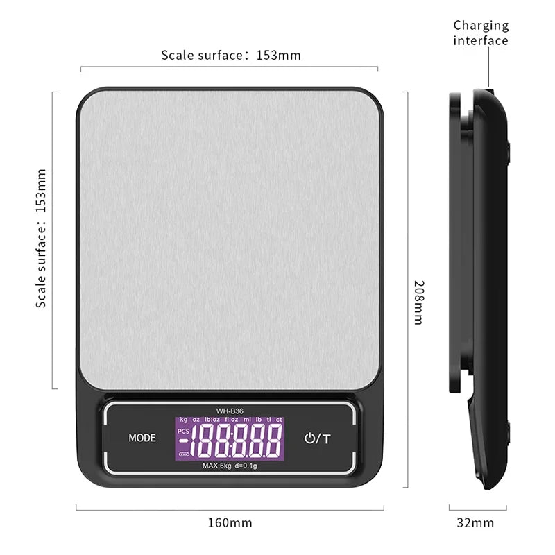 Balance de cuisine électronique numérique 6kg/0.1g 10kg/1g, affichage LCD, entièrement étanche, mesure en acier inoxydable, outil de cuisson l'atelier des ustensiles