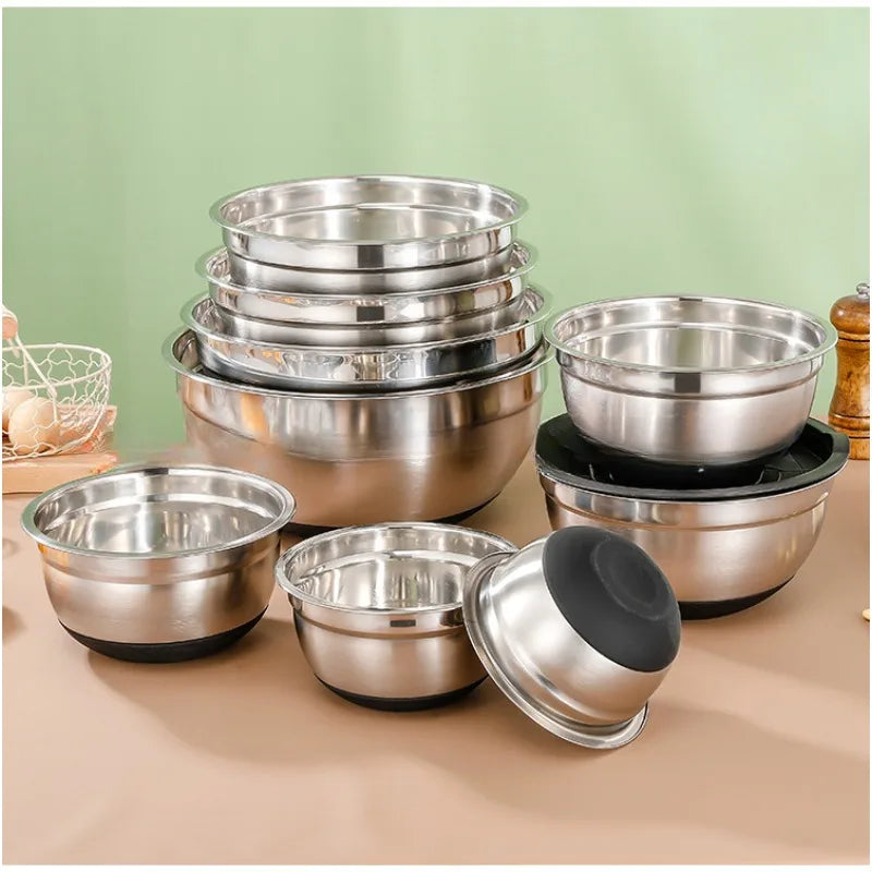 Bols à mélanger pour salade avec couvercles et bases antidérapantes, ensemble de bols à mélanger en acier inoxydable pour la cuisson, bols de rangement de nidification l'atelier des ustensiles