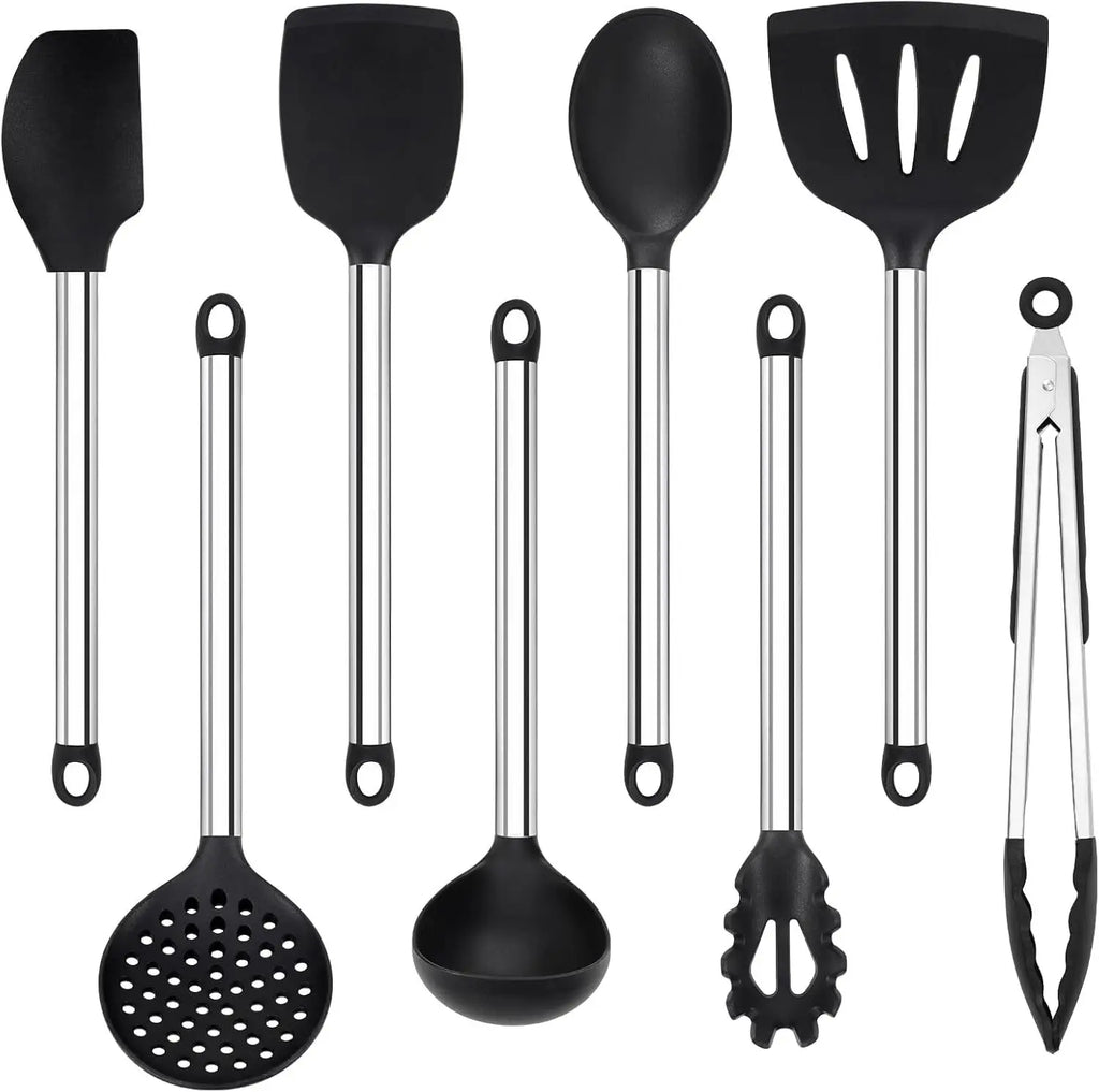 【Ensemble d'ustensiles de cuisine en Silicone de 8 pièces】 Outils de cuisine résistants à la chaleur – Spatules anti-rayures, cuillères, pinces pour poêles antiadhésives, pâtisserie, cuisine l'atelier des ustensiles
