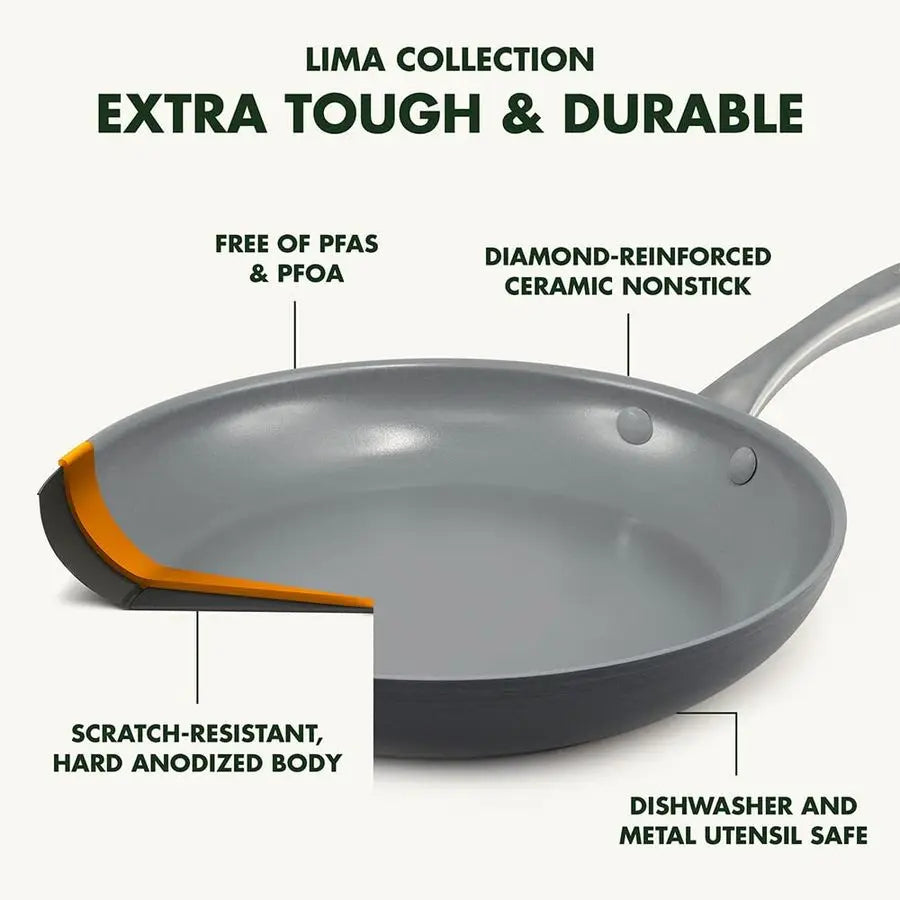 Poêle à frire carrée Lima en acier inoxydable anodisé, revêtement céramique antiadhésif, sans PFAS, casseroles et poêles non toxiques, compatible four et gril l'atelier des ustensiles