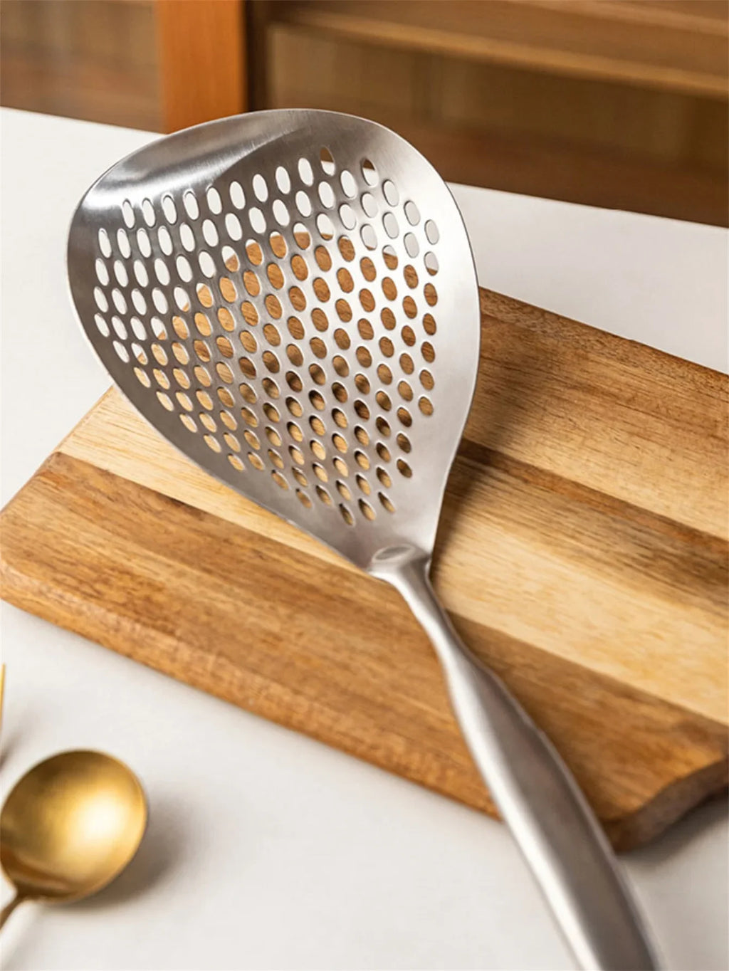 Grande cuillère d'écumoire de passoire en acier inoxydable Durable, cuillère de passoire de nourriture robuste pour frire et cuisine, ustensiles de cuisine 1 pièce l'atelier des ustensiles