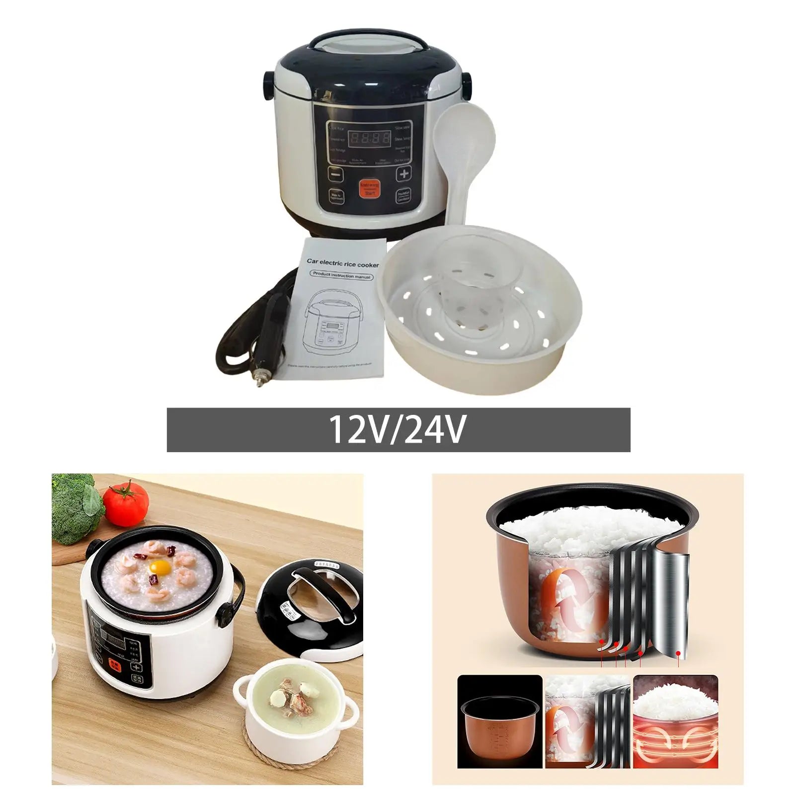 Mini-cuiseur à riz électrique portable pour véhicule, avec fonction de chauffage et plateau vapeur, idéal pour le porridge et les repas en déplacement l'atelier des ustensiles