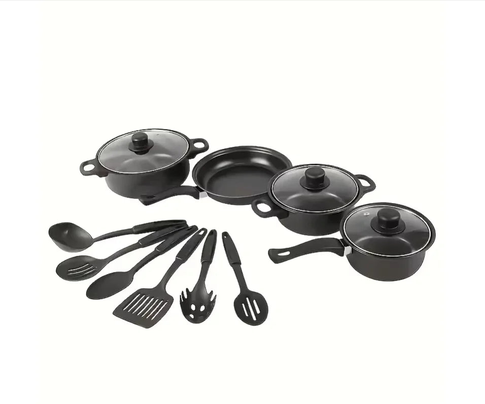 Ensemble de 13 ustensiles de cuisine antiadhésifs, casseroles et poêles compatibles avec l'induction, avec poêle à frire et ustensiles pour la cuisine à domicile ou le camping l'atelier des ustensiles