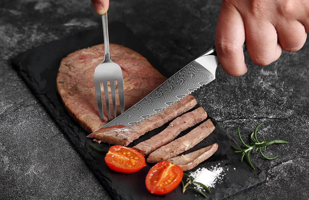 Couteau à steak dentelé en acier Damas, lame tranchante, cuisine, fruits, manche en coquille d'ormeau, qualité supérieure, 1 à 6 pièces l'atelier des ustensiles
