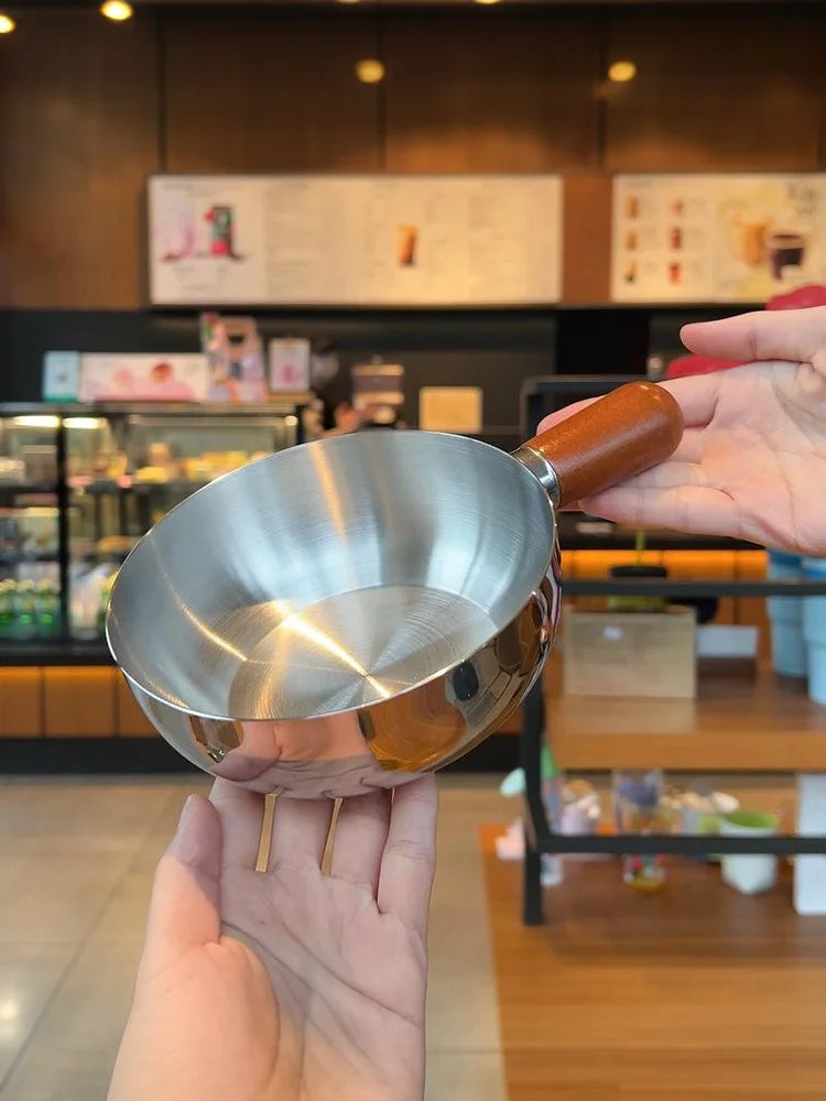 Ustensile de cuisine pour le petit-déjeuner, pot individuel de 14 cm, bol en acier inoxydable, poignée en bois de noyer, bol à salade de fruits, bol à yaourt, restaurant l'atelier des ustensiles