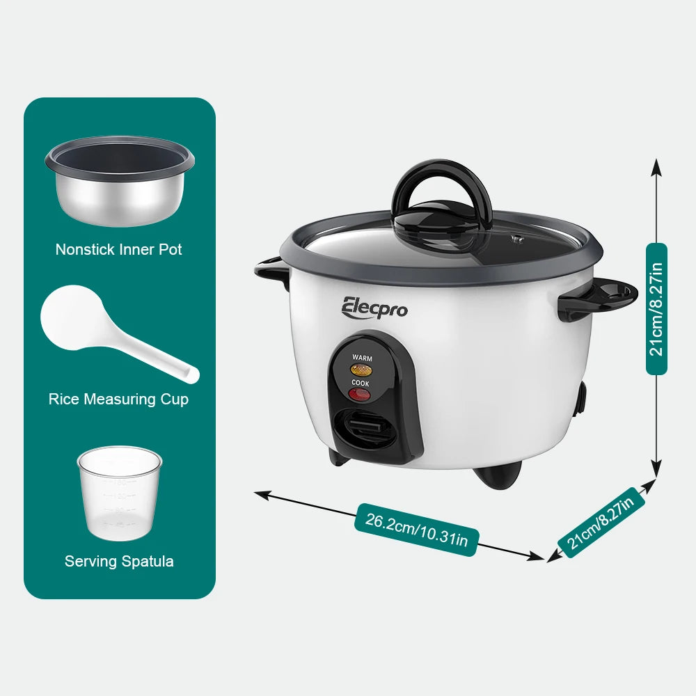 Elecpro Mini cuiseur à riz 3 tasses de riz avec cuiseur vapeur, petit cuiseur vapeur Portable pour aliments, pot intérieur antiadhésif amovible de qualité alimentaire l'atelier des ustensiles