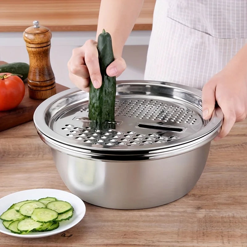 Kit de cuisine 3 pièces avec bol à mélanger multifonctionnel en acier inoxydable, trancheur de légumes, adapté au nettoyage et au trancher des Fruits l'atelier des ustensiles