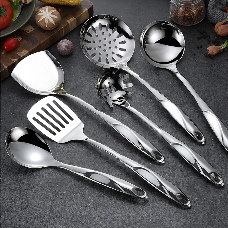 Ensemble d'outils de cuisine en acier inoxydable, ustensiles de cuisine résistants à la chaleur-tourneur, louche à soupe, passoire, serveur à pâtes, cuillère à riz l'atelier des ustensiles