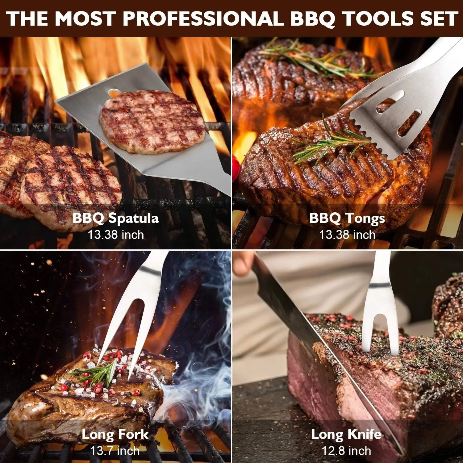 Ensemble de gril, 34 outils de barbecue avec boîtier en aluminium, accessoires de grillades en plein air pour hommes, cadeaux pour papa, anniversaire, mariage l'atelier des ustensiles