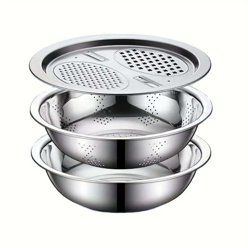 Kit de cuisine 3 pièces avec bol à mélanger multifonctionnel en acier inoxydable, trancheur de légumes, adapté au nettoyage et au trancher des Fruits l'atelier des ustensiles