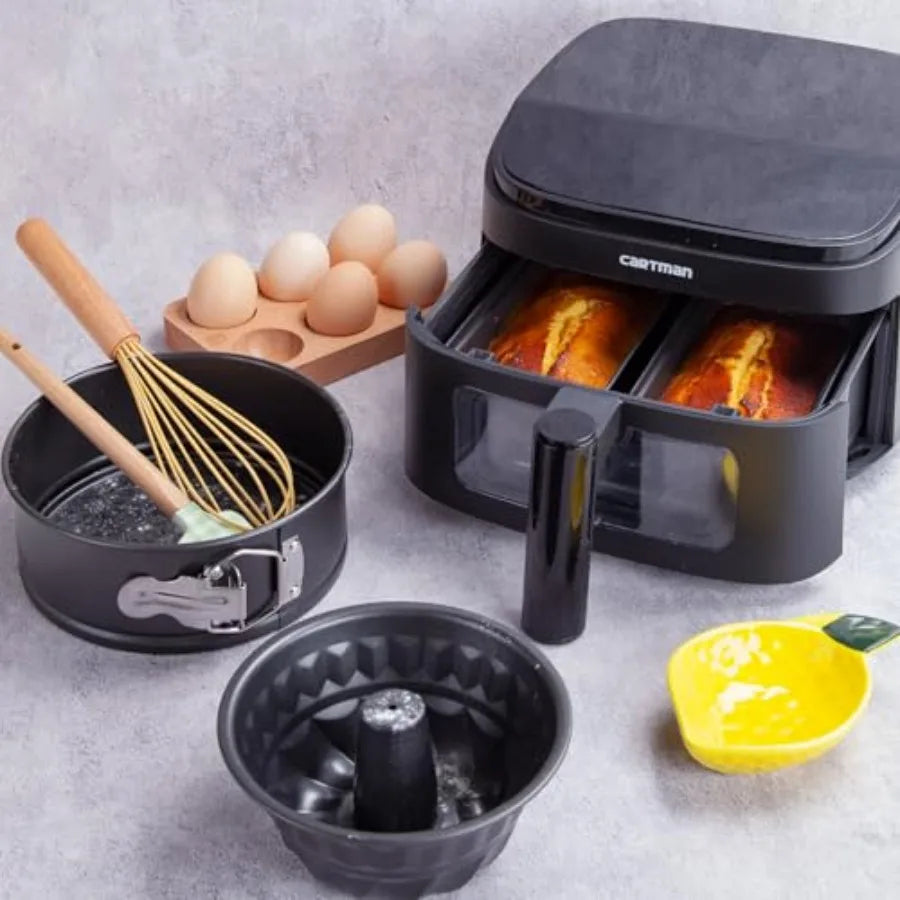 CARTMAN Ensemble de 4 moules à gâteau à fond amovible en acier inoxydable, comprenant 2 moules à pain, compatible avec Chefman Cosori, avec application de recettes l'atelier des ustensiles