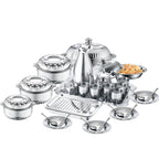 Ensemble de vaisselle de fête en acier inoxydable, 28 pièces, récipient de stockage des aliments, plateau de service alimentaire avec tasses, cuillère pour l'extérieur l'atelier des ustensiles