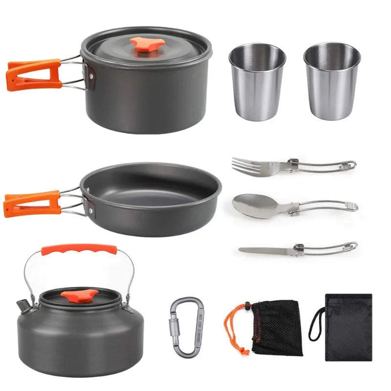 Fournitures d'extérieur-ensemble de casseroles pour 2-3 personnes pour Camping en plein air, ustensiles de cuisine, ensemble de théière pliante l'atelier des ustensiles