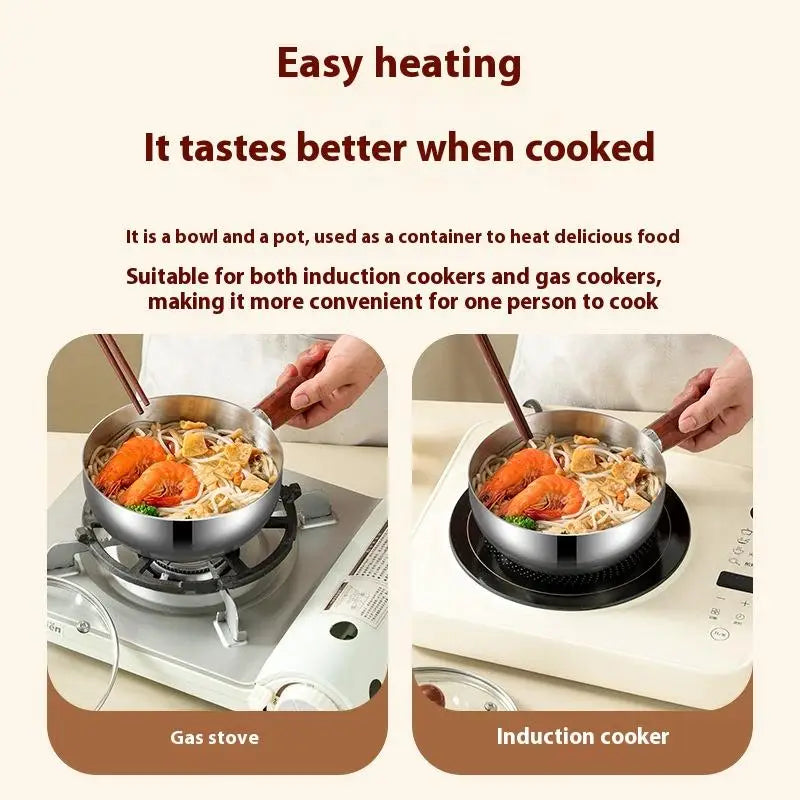 Ustensile de cuisine pour le petit-déjeuner, pot individuel de 14 cm, bol en acier inoxydable, poignée en bois de noyer, bol à salade de fruits, bol à yaourt, restaurant l'atelier des ustensiles