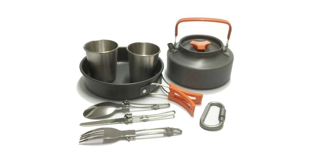 Fournitures d'extérieur-ensemble de casseroles pour 2-3 personnes pour Camping en plein air, ustensiles de cuisine, ensemble de théière pliante l'atelier des ustensiles