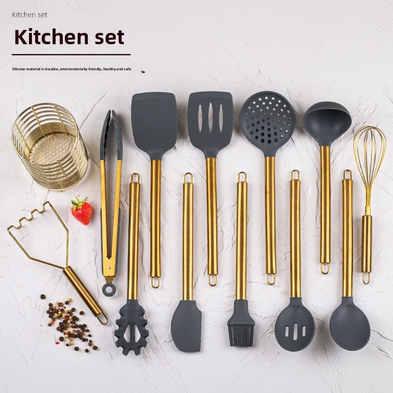 Spatule en silicone, cuillère à soupe, ensemble de 23 pièces, spatule en silicone plaquée or, spatule en silicone de qualité alimentaire, ustensiles de cuisine en silicone l'atelier des ustensiles