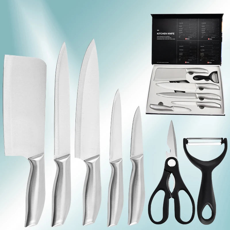 Ensemble de couteaux de chef de cuisine en acier inoxydable, viande, poisson, couteau à fruits, éplucheur, ciseaux de cuisine, boucher, Aleaver, opaque, 7 pièces l'atelier des ustensiles