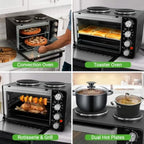 Four à convection de cuisine de 30 pintes avec cuisinière à 2 brûleurs - 1500 watts - 7 fonctions de cuisson, y compris rôtissoire, cuisson, grill - Inclu l'atelier des ustensiles