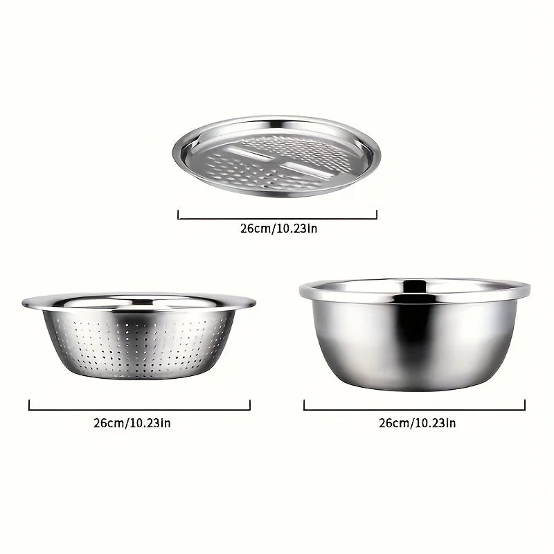 Kit de cuisine 3 pièces avec bol à mélanger multifonctionnel en acier inoxydable, trancheur de légumes, adapté au nettoyage et au trancher des Fruits l'atelier des ustensiles