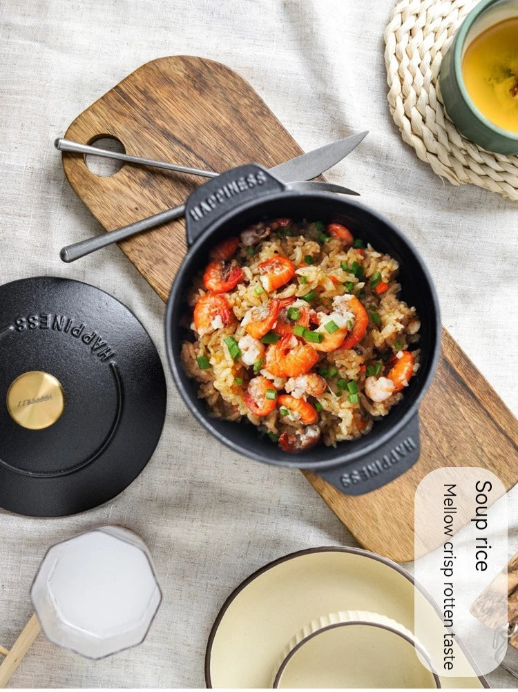 Casserole à riz en fonte, cuiseur à riz de 16cm, four hollandais noir, marmite à ragoût Applicable à la cuisson du riz et des ustensiles de cuisine de 1.5 litres l'atelier des ustensiles