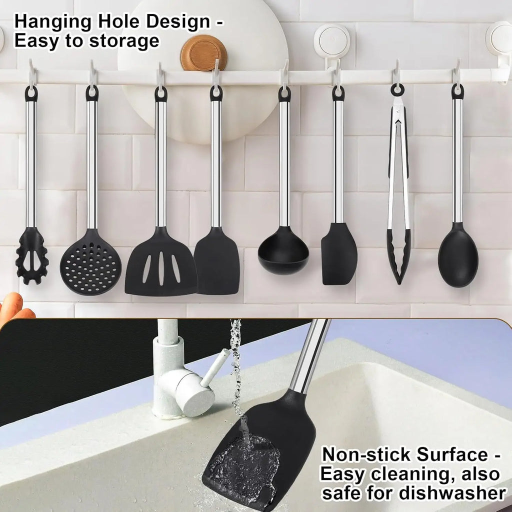【Ensemble d'ustensiles de cuisine en Silicone de 8 pièces】 Outils de cuisine résistants à la chaleur – Spatules anti-rayures, cuillères, pinces pour poêles antiadhésives, pâtisserie, cuisine l'atelier des ustensiles