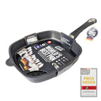 Poêle à frire carrée AMT Gastroguss The Worlds avec base grill en forme de losange pour induction 28 x 28 cm, hauteur 5 cm, aluminium moulé sous pression l'atelier des ustensiles