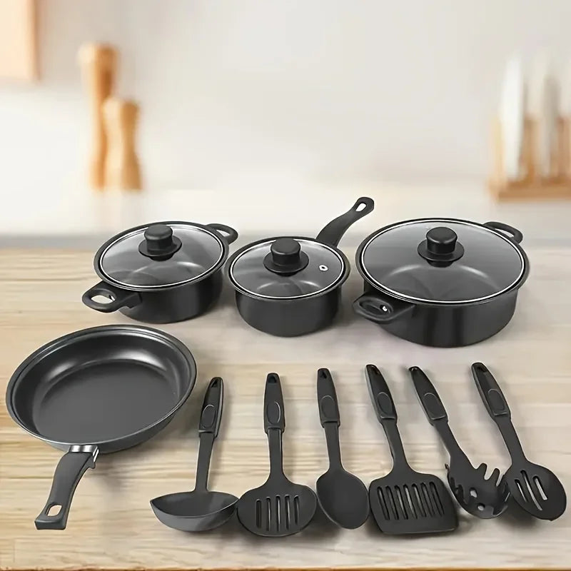 Ensemble de 13 ustensiles de cuisine antiadhésifs, casseroles et poêles compatibles avec l'induction, avec poêle à frire et ustensiles pour la cuisine à domicile ou le camping l'atelier des ustensiles