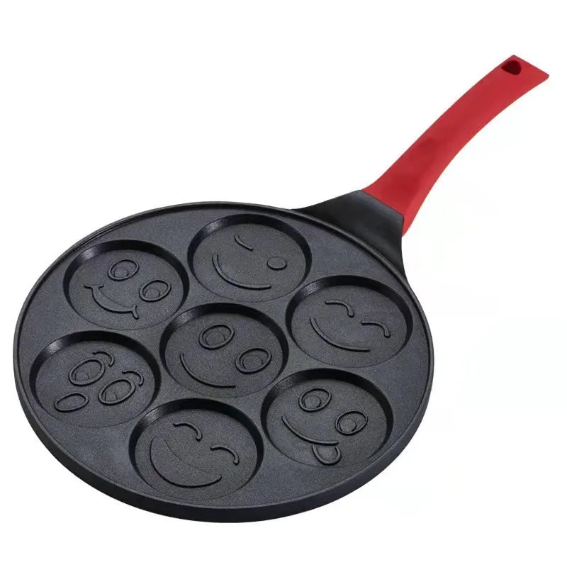 JUSTINLAU poêle à crêpes à sept trous en alliage d'aluminium Pot de petit déjeuner Smiley Animal poignée en bakélite poêle antiadhésive poêle à omelette frite l'atelier des ustensiles