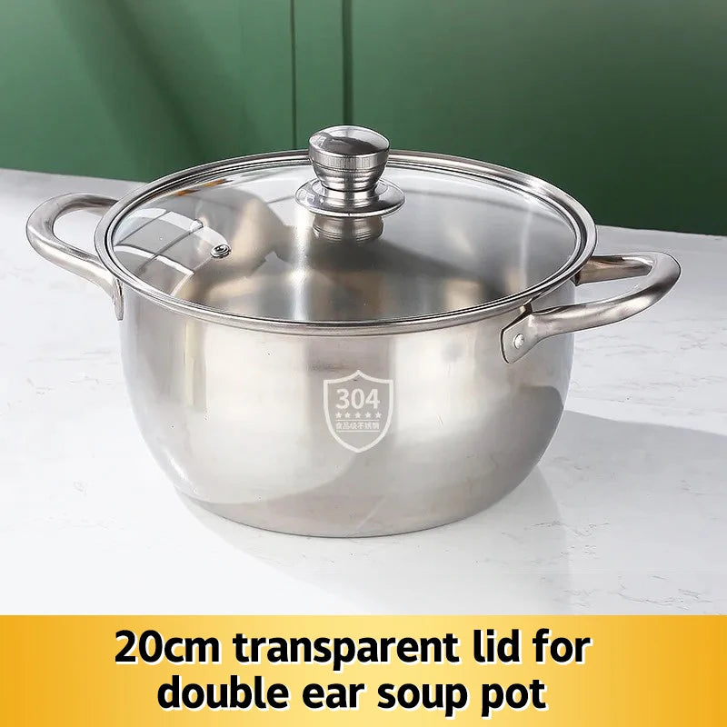 【R】Casserole en acier inoxydable à double poignée avec couvercle en verre pour cuisinière à induction l'atelier des ustensiles