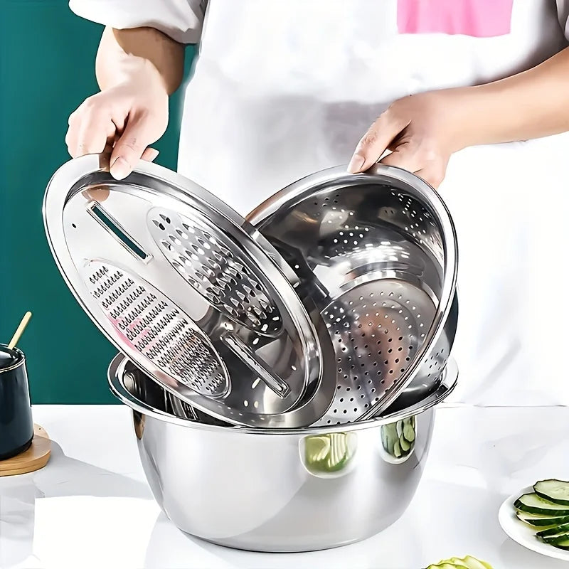 Kit de cuisine 3 pièces avec bol à mélanger multifonctionnel en acier inoxydable, trancheur de légumes, adapté au nettoyage et au trancher des Fruits l'atelier des ustensiles