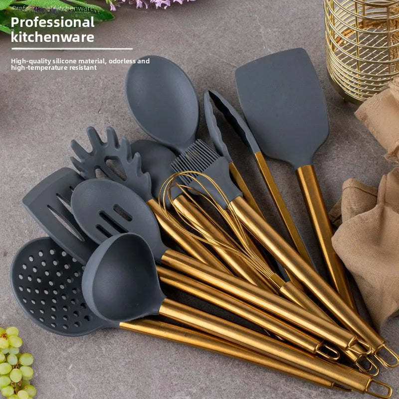 Spatule en silicone, cuillère à soupe, ensemble de 23 pièces, spatule en silicone plaquée or, spatule en silicone de qualité alimentaire, ustensiles de cuisine en silicone l'atelier des ustensiles