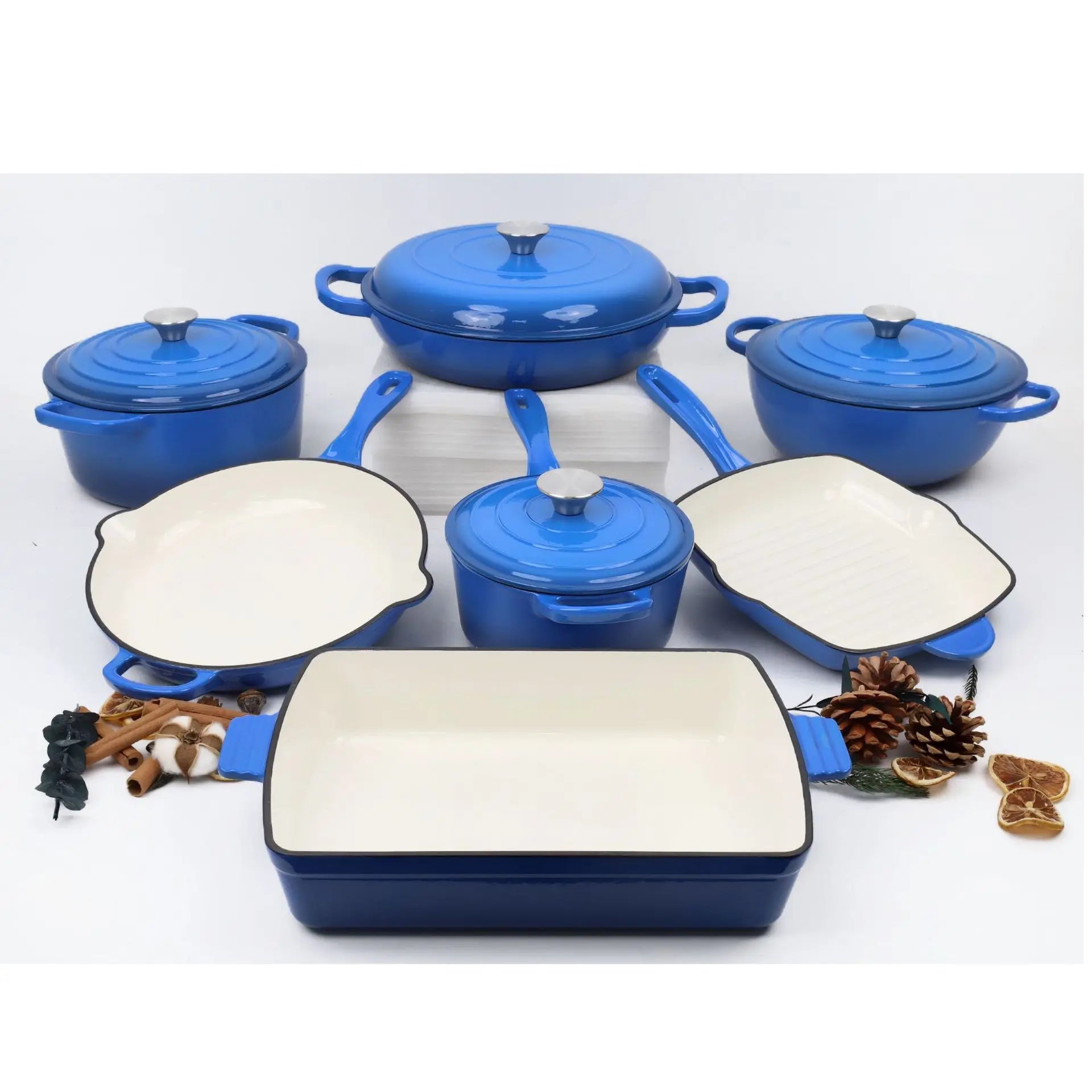 Ensemble de casseroles en émail multicolore, 11 pièces, ustensiles de cuisine en fonte, four hollandais à Induction, vente en gros l'atelier des ustensiles