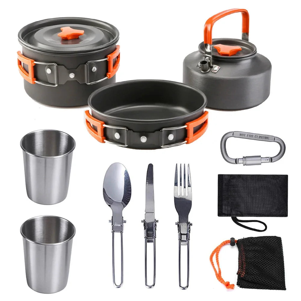 Fournitures d'extérieur-ensemble de casseroles pour 2-3 personnes pour Camping en plein air, ustensiles de cuisine, ensemble de théière pliante l'atelier des ustensiles