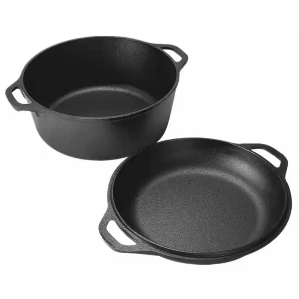 Marmite de four hollandais en fonte 2 en 1, avec couvercle de poêle, ustensiles de cuisine, ensemble de casseroles avec doubles poignées pour barbecue de Camping l'atelier des ustensiles