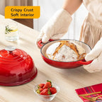 Cocotte en fonte émaillée ronde de 5 litres avec couvercle en dôme pour la cuisson du levain, la rôtisserie, le braisage (Rouge) l'atelier des ustensiles