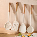 Ensemble d'ustensiles de cuisine en silicone avec manche en bois dur durable, outil de degré de chaleur, tourneur antiadhésif, kit de spatule à cuillère fendue, nouveau l'atelier des ustensiles
