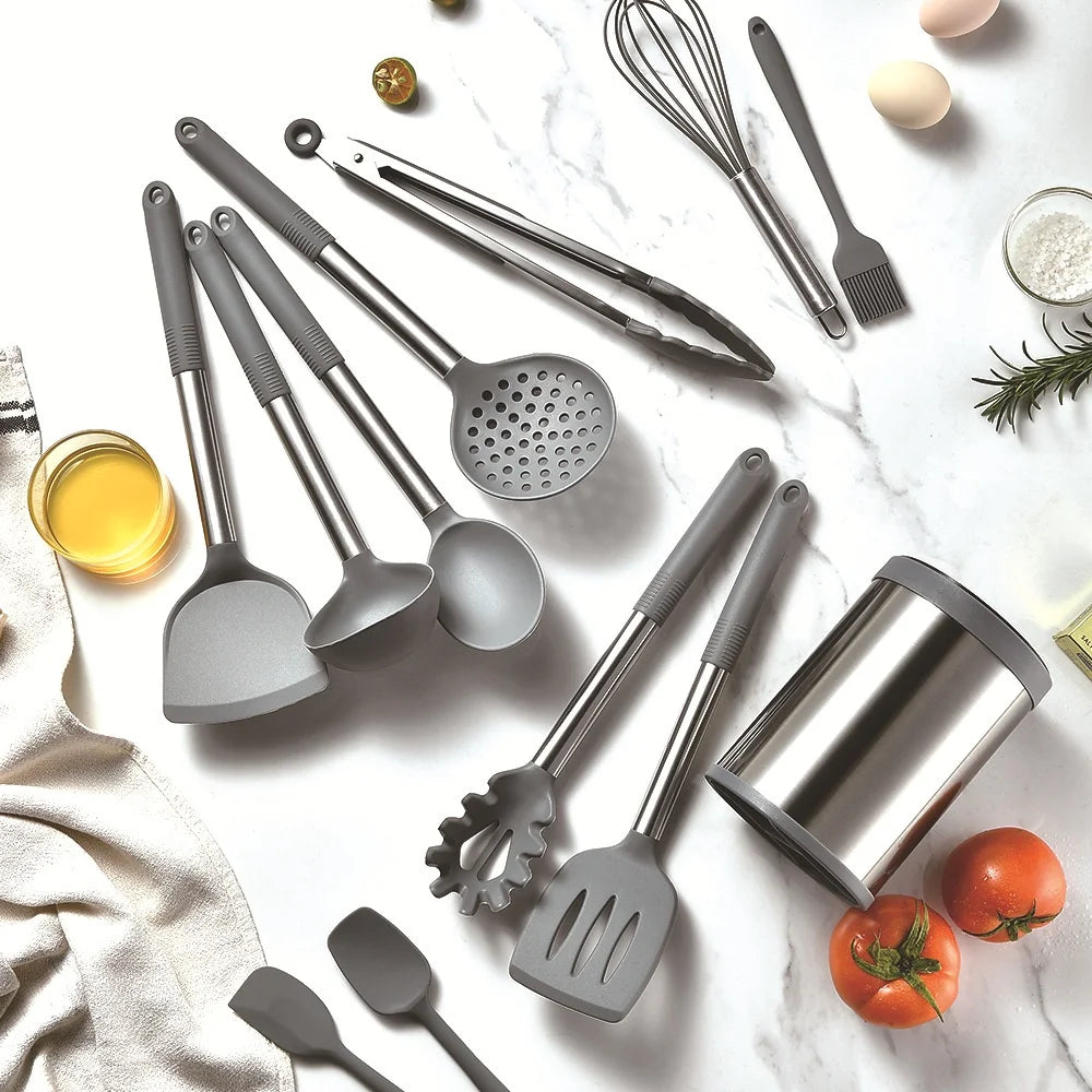 Ensemble d'outils de cuisine à Base rotative à 360 degrés, ustensiles de cuisine de cuisson Non toxiques, pelle en Silicone cuillère grattoir brosse tourneur 12 pièces l'atelier des ustensiles